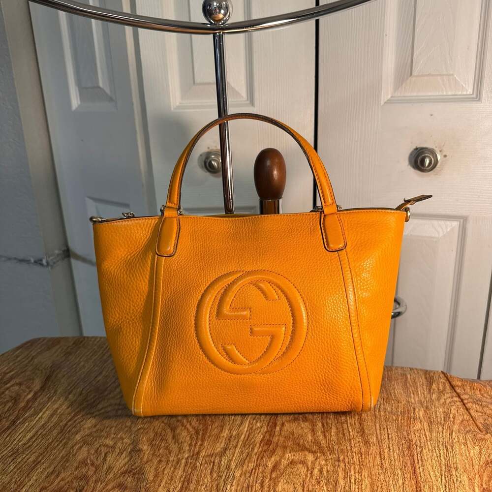 Gucci Orange Small Leather Soho Cellarius Satchel Pony-style calfskin